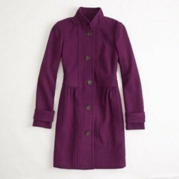 J.Crew Factory Size 6 Skirted Dress Coat Peacoat Wool Purple Mid Length Tailored - Picture 1 of 8